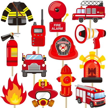 18pcs Fire Truck CORNET Party Centerpiece Sticks Fire Engine Rescue Theme Centerpieces for Table Fireman Fire Truck Birthday Party Decoration for Firefighter Baby Shower Supplies