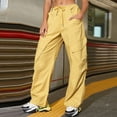 thumbnail image 4 of Vedolay Trousers Plus&nbsp;Size Leisure Pants Low Rise Womens Casual Drawstring Relaxed Fit All Day Wide Leg Pant,Yellow L, 4 of 5