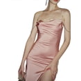 thumbnail image 2 of FOCUSNORM Women's High Split Satin Dress Rhinestone Spaghetti Strap Solid Color Cocktail Party Dress, 2 of 8
