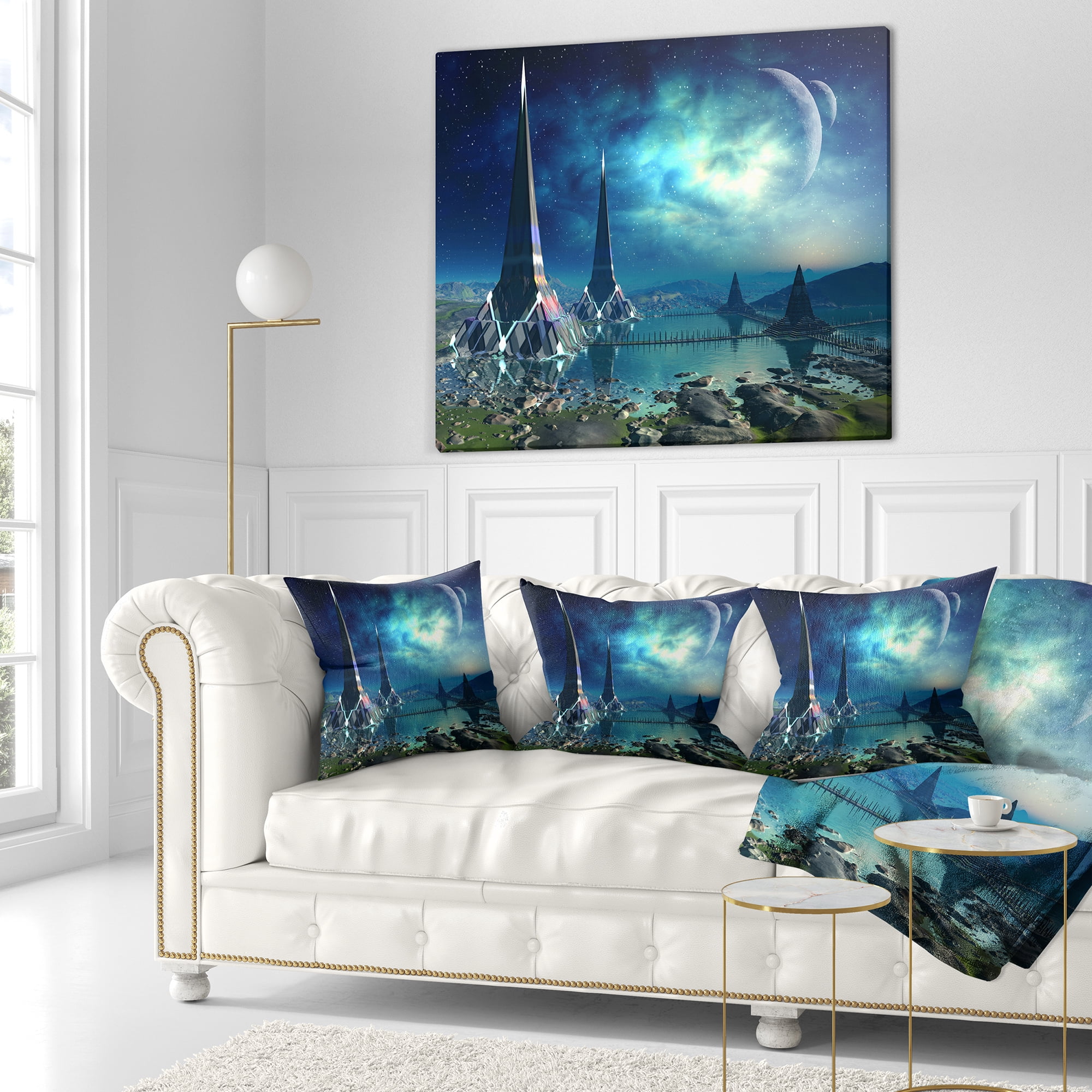 Designart The Towers of Gremor Alien Planet - Abstract Throw Pillow - 16x16