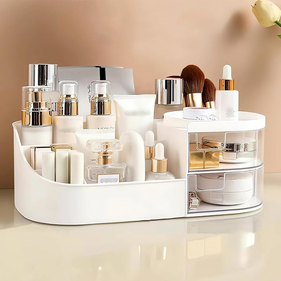 Makeup Organiser with Drawers,Large Capacity Cosmetic Organisers for Vanity,Bathroom Countertop Organizer for Cosmetics, Makeup Storage Organiser for Skin Care,Brushes, Eyeshadow, Lotions,White