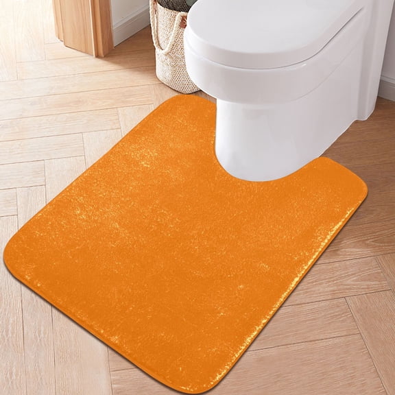 Toilet Rug U-Shaped Bathroom Rugs Non-Slip Soft Plush Machine Washable Contour Bath Mat Orange 24x20