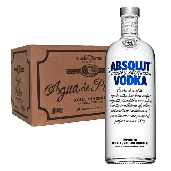 Pack 24 Agua de Piedra con Gas 360 ml Vodka Absolut Blue 1 L