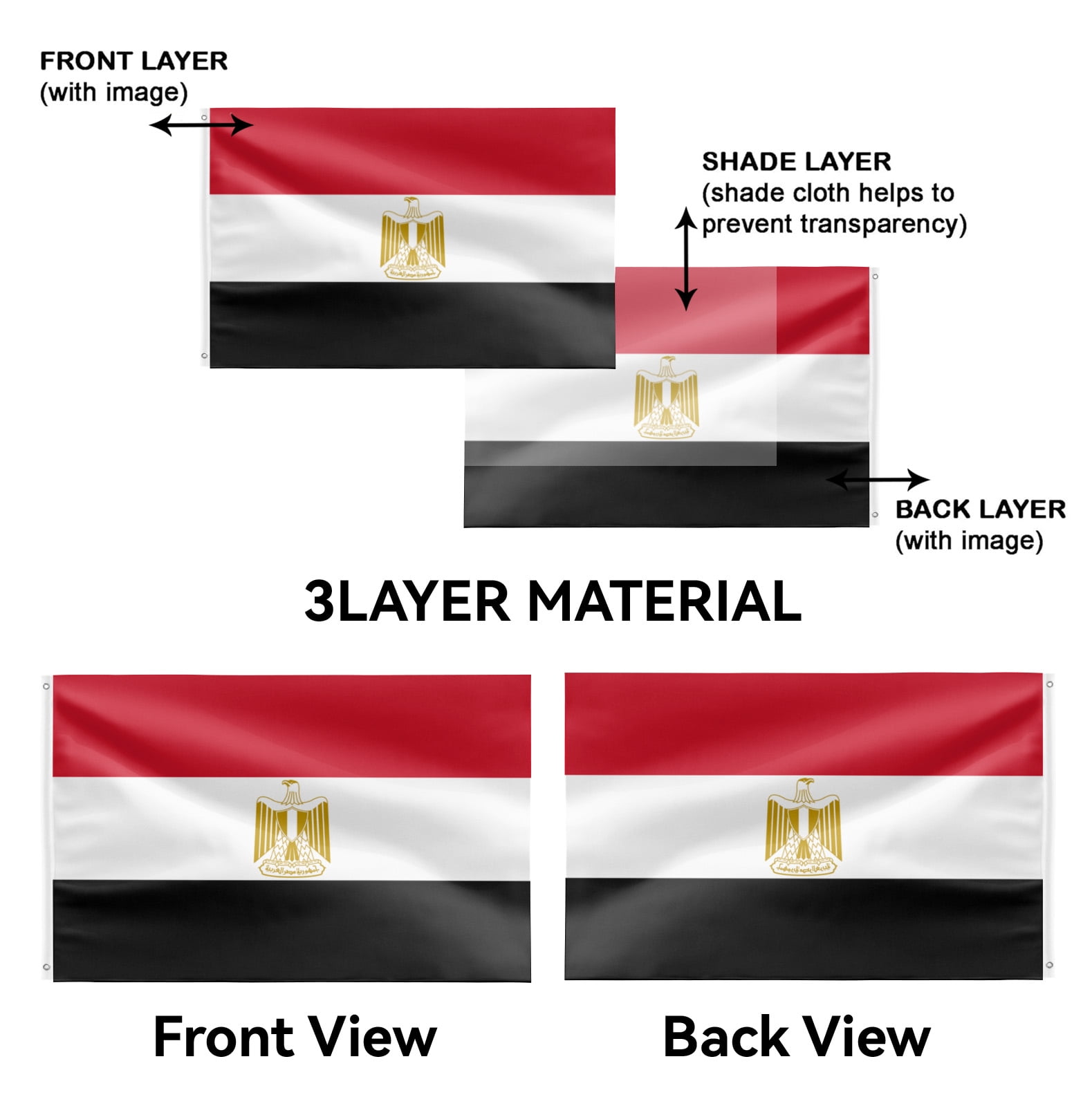 Livetty Egypt Double Sided 3 layers Flags 4x6 Ft Flags Banner for Yard Decoration Garden Display