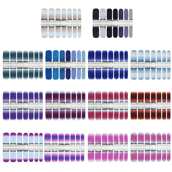 Pegatinas, tiras de calcomanías para uñas, envolturas para uñas, esmaltes degradados, láminas autoadhesivas con purpurina, 14 pegatinas completas