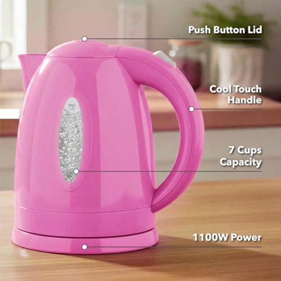 Electric Kettle 1.7L Fast Boiling Water Heater for Coffee or Tea with Water Level Gauge Auto Shut-Off Boil-Dry Protection Indicator Light and Removable Filter Pink KP72P