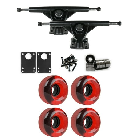 RKP Black Longboard Trucks Wheels Package 62mm x 38mm 83A 186C Red Clear