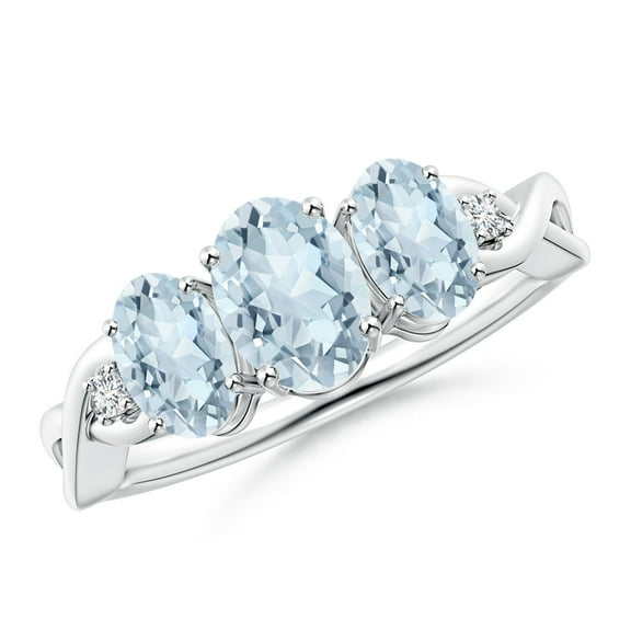 ANGARA Natural Oval Aquamarine Three Stone Criss-Cross Engagement Ring in 14K White Gold for Women (Size-7x5mm) | March Birthstone, Anniversary, Jewelry Gift for Women | Natural Aquamarine Ring