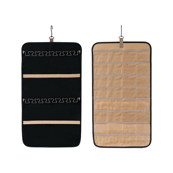 Black Oxford Cloth Double-Sided Hanging Jewelry Organizer Storage Rolls, Zippered Waterproof Jewelry Holders, Wall Or Door Mountable Necklace Racks with Metal