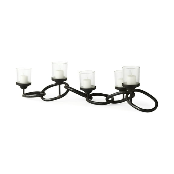 Mercana Quito Black Metal Chain-Link Five Candle Table Candle Holder