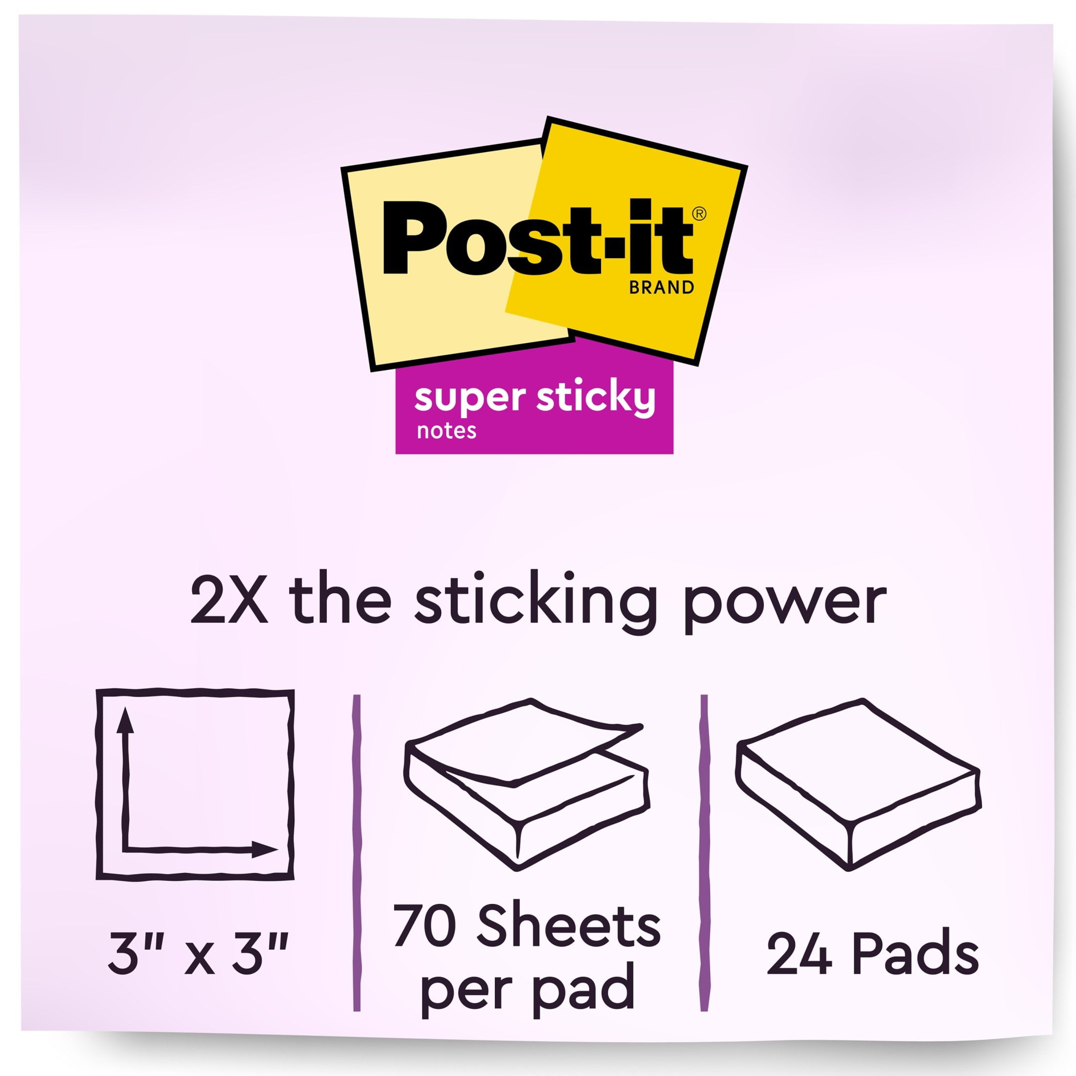 Post-it Recycled Super Sticky Notes, 3 in x 3 in, Wanderlust Pastels, 24 Pads