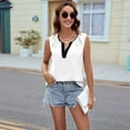thumbnail image 4 of Womens Pleated Tank Tops V Neck Casual Sleeveless Blouses Summer Basic Vest Shirt White S, 4 of 8