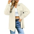 thumbnail image 2 of IROINNID Women's Comfy Mid-Length Jacket Turndown Lapel Solid Color Blouson Jacket Long Sleeve Outwear, Beige, 2 of 9