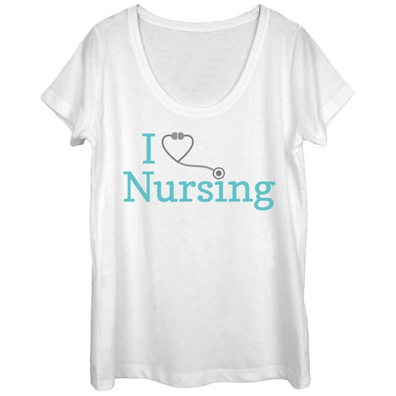 Women's CHIN UP I Love Nursing Stethoscope Scoop Neck White Medium