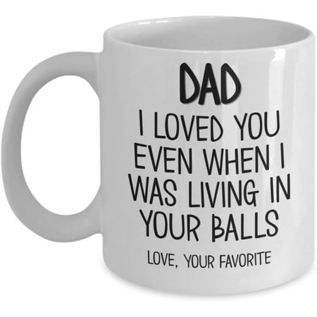 

Dad Mug I Loved You When I Was Living In Your Balls Hilarious Fathers Day Birthday Christmas Idea for Men Funny 11 or 15 oz White Ceramic Coffee Tea C