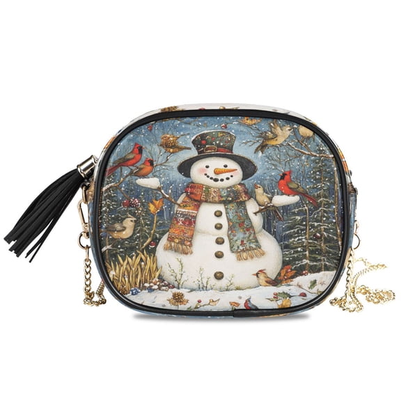 Womens Casual Chain Shoulder Bag Simple style Whimsical Snowman Printing Crossbody Bag