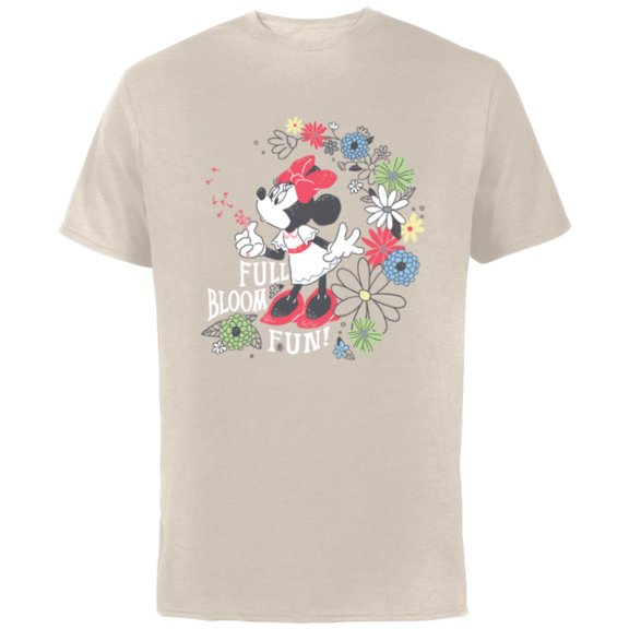 Disney Minnie Mouse Full Bloom Fun! Flowers Botanical Garden - Short Sleeve Cotton T-Shirt for Adults - Customized-Natural