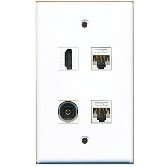 RiteAV - 1 Port HDMI 1 Port Toslink 2 Port Cat5e Ethernet White Wall Plate