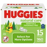 Huggies Natural Care Sensitive Baby Wipes, Unscented, 15 Flip-Top Packs (960 Wipes Total)