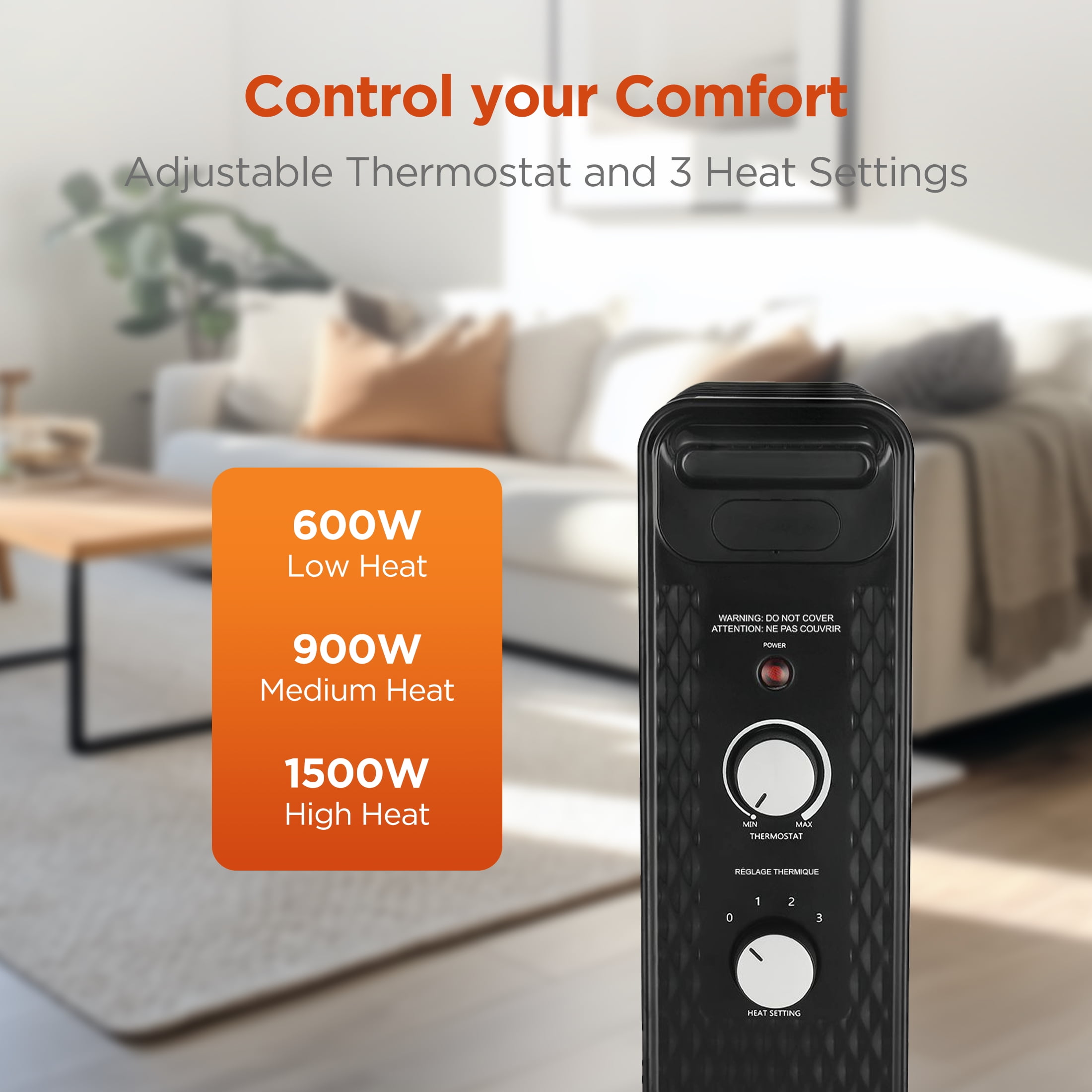 Mainstays Mechanical Oil Filled Electric Radiator Space Heater, Black, New, WSH07O2ABB
