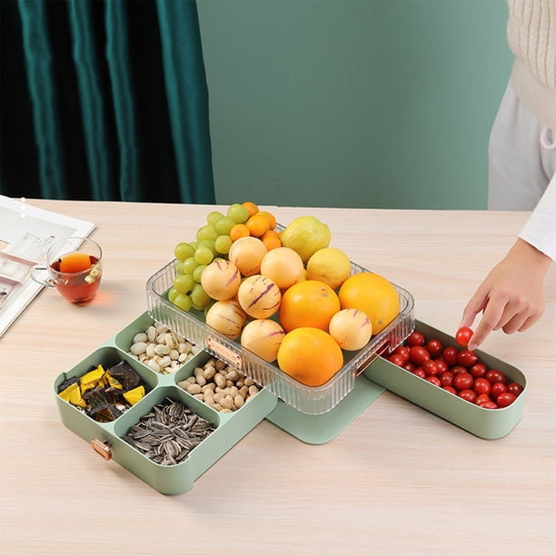 Aparatos de cocina, Electrodomésticos, Frutero giratorio desmontable con cajón doble, Organizador de frutas, Platos de frutas secas, Platos de frutas de calidad alimentaria para el hogar, Organizador