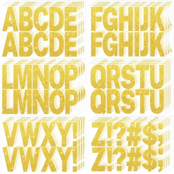 24 Sheets Gold Letter Stickers 256Pcs 2.5 Inch Large Glitter Alphabet Stickers Vinyl Self Adhesive Stickers Kit Big Font Stick on Letters Peel and Stick for Bulletin Poster Board MailBox Crafts