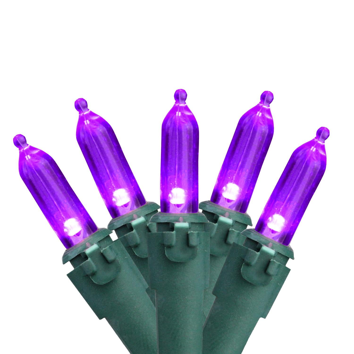 Set Of 100 Purple Led Mini Lights Green Wire