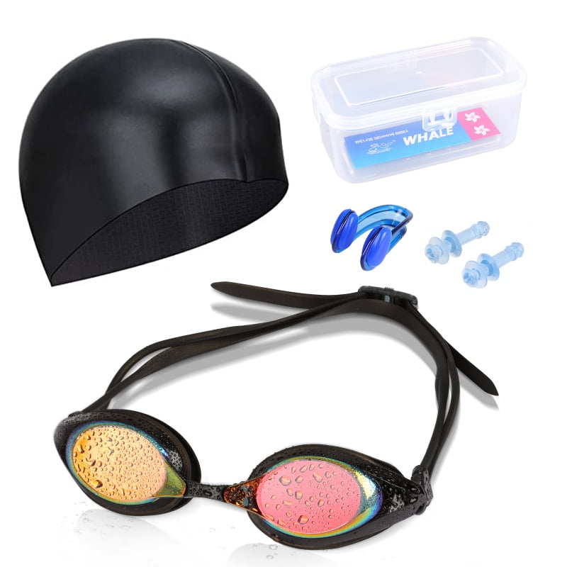Unisex Swimming Goggles Swim Cap Ear Plugs Nose Clip Anti-Fog UV Protection 