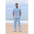 thumbnail image 2 of COOFANDY Men's 2 Piece Cotton Sets Casual Short Sleeve Henley Shirts and Yoga Beach Pants with Pockets Summer Vacation Outfit, 2 of 6