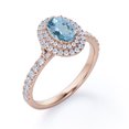thumbnail image 4 of JeenMata Double Cluster 1.35 Carat Egg Shaped Ocean Blue Created Aquamarine and Moissanite Pave Set Engagement Ring in 18K Rose Gold Plating over Silver, 4 of 6
