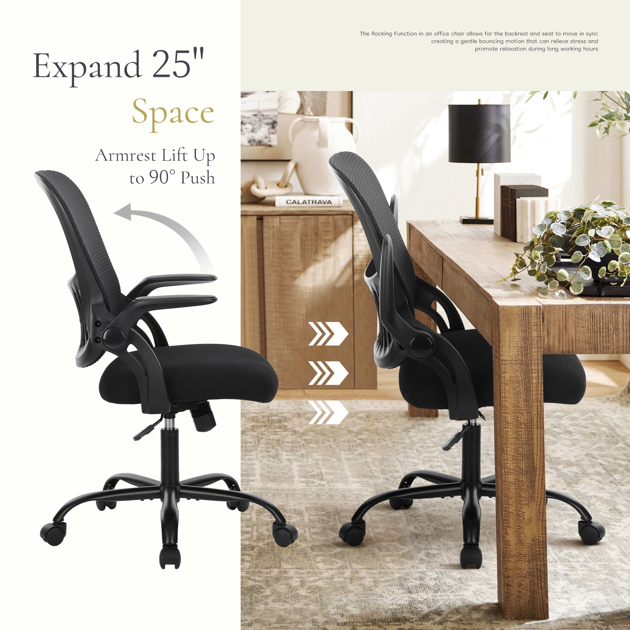CONCETTA Ergonomic Mesh Office Desk Chair, Adjustable and Flip-up Armrest for Adults, Black