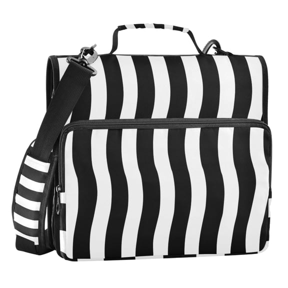 ALAZA Zipper Binder White with Black Line Stripe 3 Ring Trapper Keeper File Folder Organizer Bag