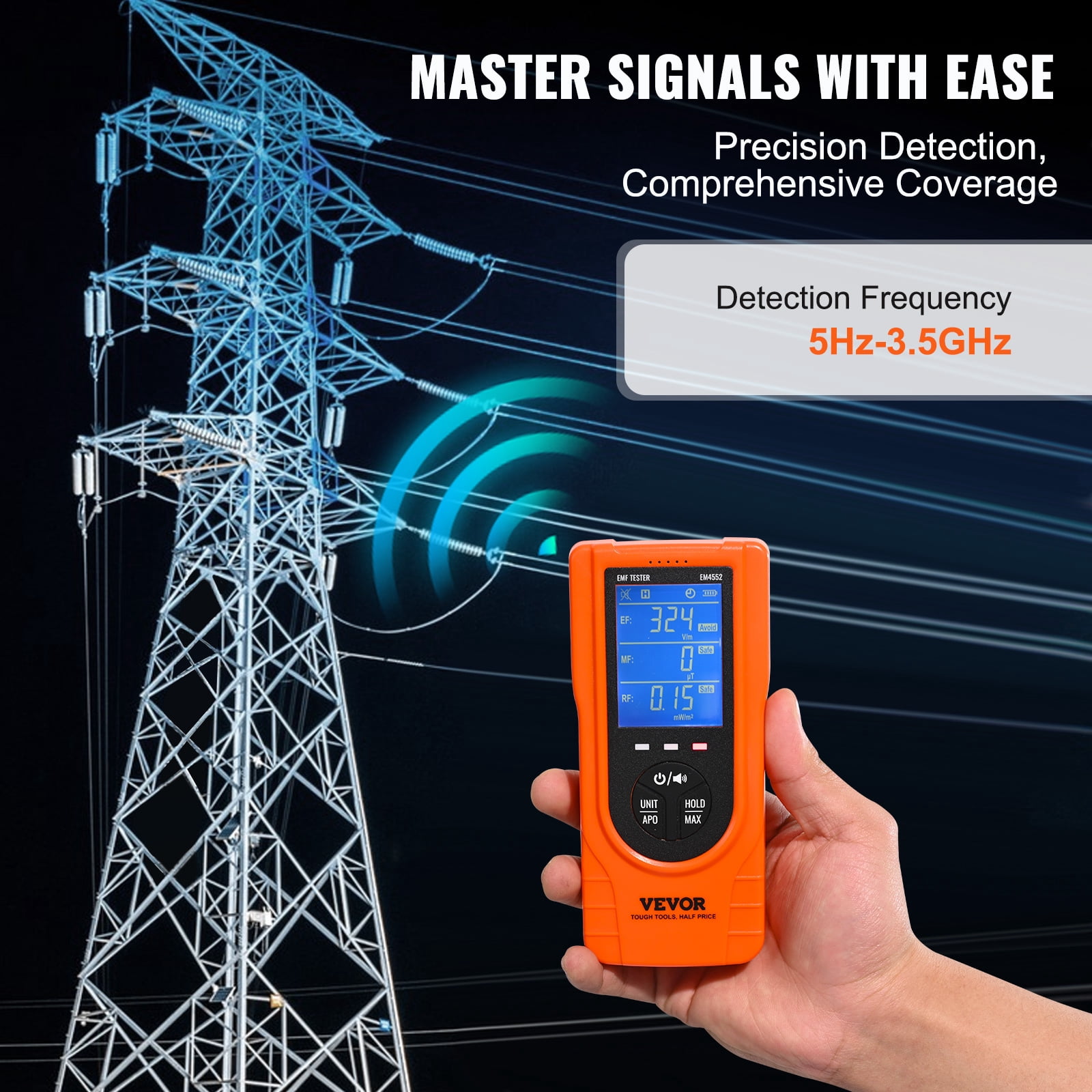 KFFKFF Digital LCD 3-in-1 EMF Meter Electromagnetic Radiation Detector EF MF RF