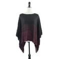 thumbnail image 2 of Styles I Love Womens Knit Two Tone Batwing Fringe Poncho Cardigan Pullover Cozy Sweater Wrap Jacket (Black), 2 of 6
