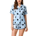 thumbnail image 2 of Conjunto de pijama de satén con camiseta y pantalones cortos con lunares para mujer, azul medio, 2 of 5
