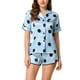 thumbnail image 2 of Pijama de salón con lunares para mujer, camiseta y pantalones cortos, conjuntos de pijama de satén, talla XL, azul, 2 of 4