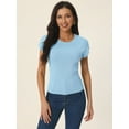 thumbnail image 2 of Unique Bargains Women's Cap Sleeve Knit T Shirts Crewneck Basic Tops Solid Blouse L Light Blue, 2 of 6