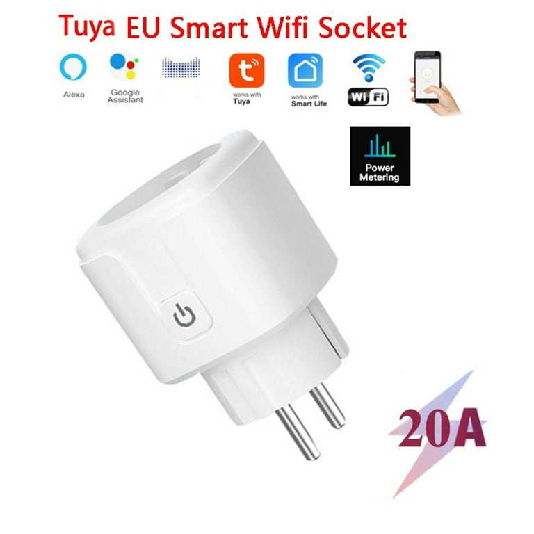 WiFi Smart Socket 20A Smart Plug WiFi Socket Power Monitor Remote Control  Works with Alaxa Google