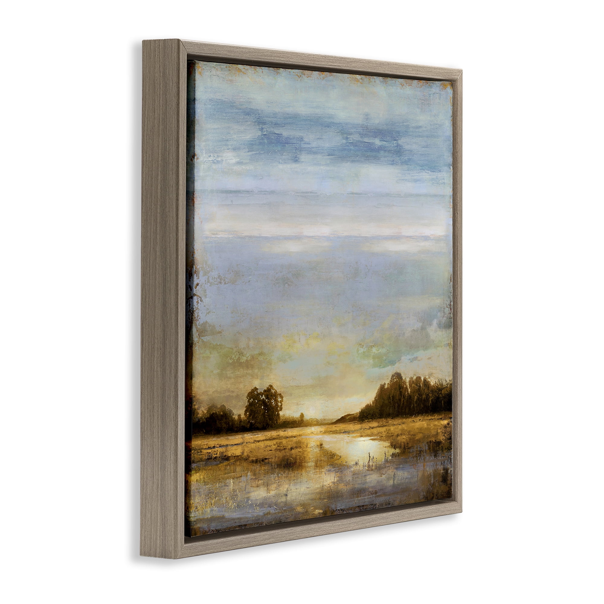 Stupell Industries Sun Reflection Landscape Landscape & Nature Painting Brown Floater Framed Canvas Art Print Wall Art, 25 x 25