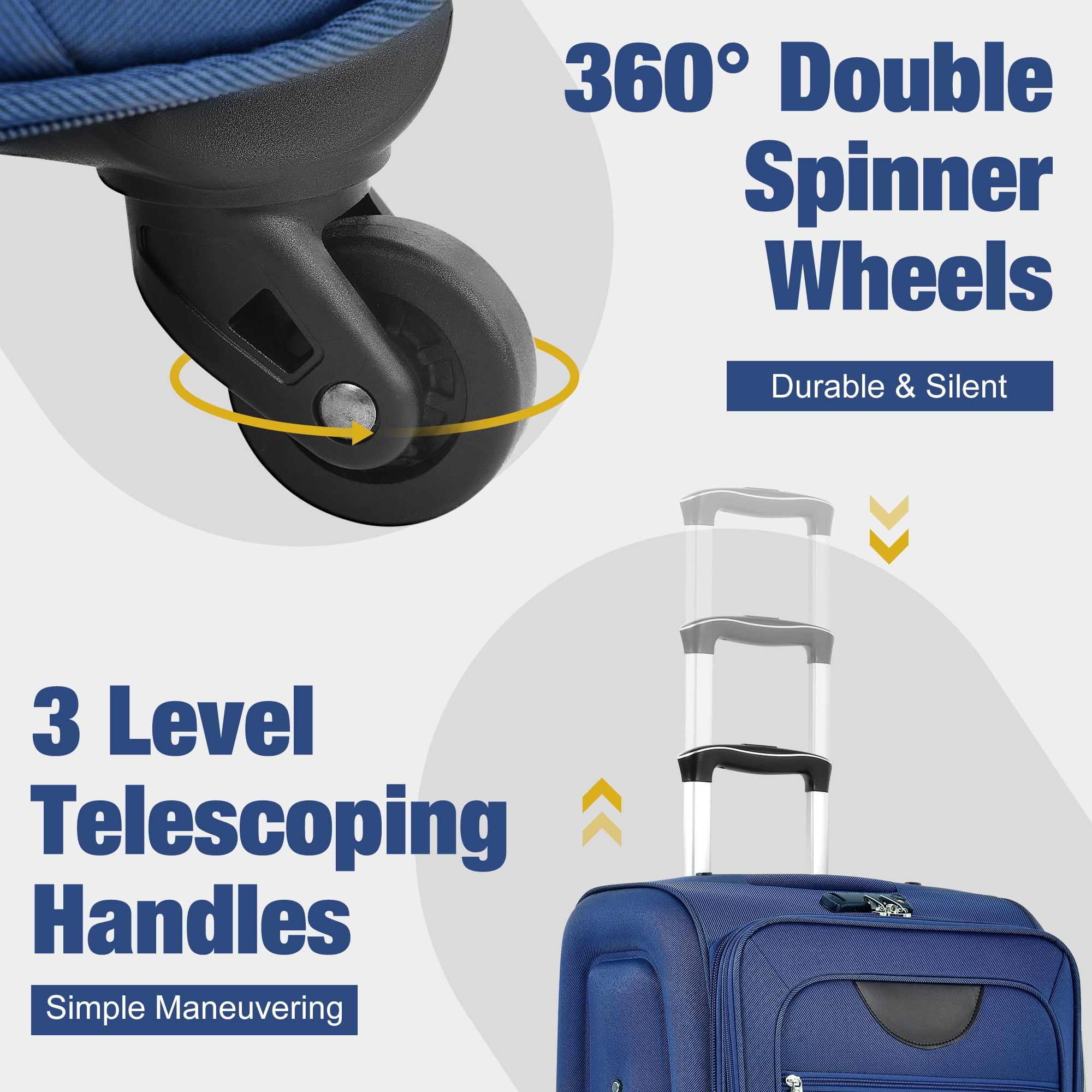 imerelez Softside Luggage Expandable 3 Piece Set Suitcase with Duffel Bag Upright Spinner Softshell Lightweight Luggage Travel Set