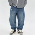 thumbnail image 2 of ZXLBBD Boys Distressed Denim Pants for Trousers with Rip Details and Fall Long Jeans for Kids Youth Teenager Fashion Casual Daily Wear,Blue,Size 5 Y-6 Y, 2 of 7