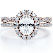JeenMata Antique Design 1.5 Carat Oval Cut Moissanite Halo Wedding Set with Infinity Band in 18k Rose Gold Over Silver