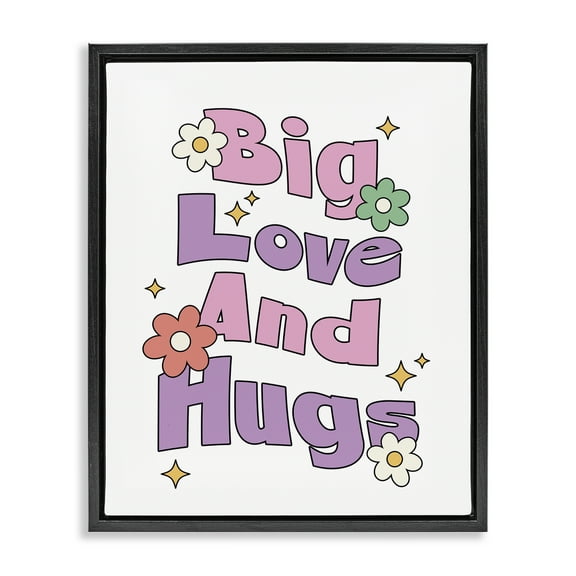 Stupell Industries Big Love And Hugs Plants & Flowers Painting Black Floater Framed Canvas Art Print Wall Art, 17 x 21
