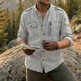 thumbnail image 4 of LMOIPLI Men's Stand Collar Long Sleeve Cargo Shirt Epaulet Detail Multi‑Pocket Design Lightweight Casual Top for Outdoor Daily Wear Gray XXL, 4 of 6
