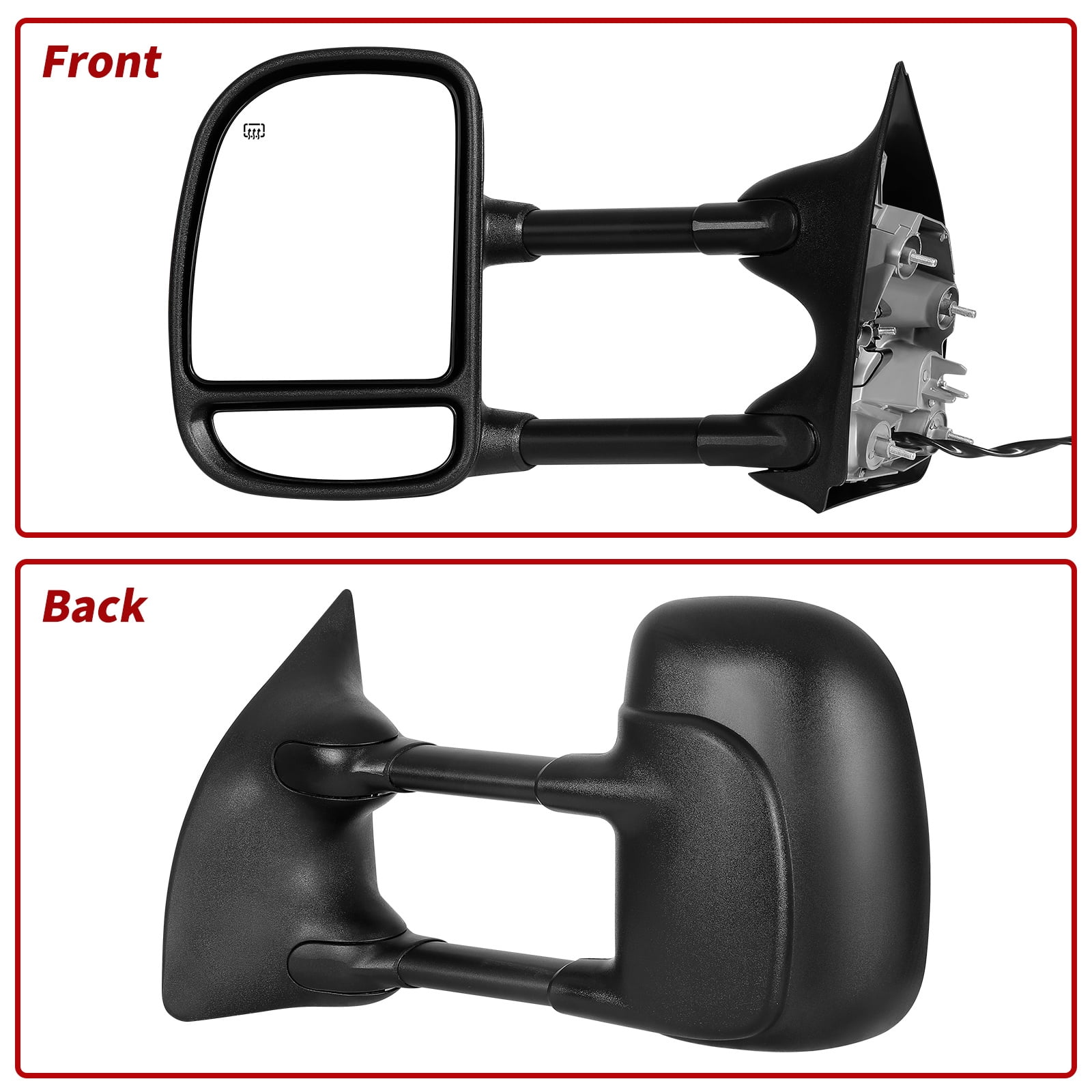 LEDKINGDOMUS Pair Black Power Heated Towing Mirrors for 1999-2007 Ford F250/F350/F450/F550 Super Duty & 2001-2005 Excursion, Manual Folding Telescoping with Convex Lens