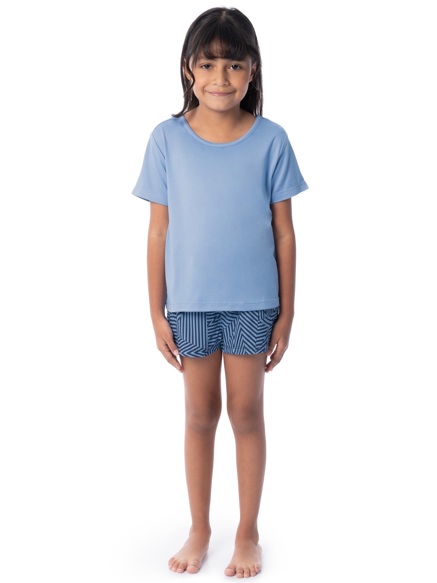 Fruit of the Loom Girl's Getaway Loose Fit Short Sleeve Top, Pajama Sleep Pant & Short Set, 3-Piece, Sizes 4/5-14/16