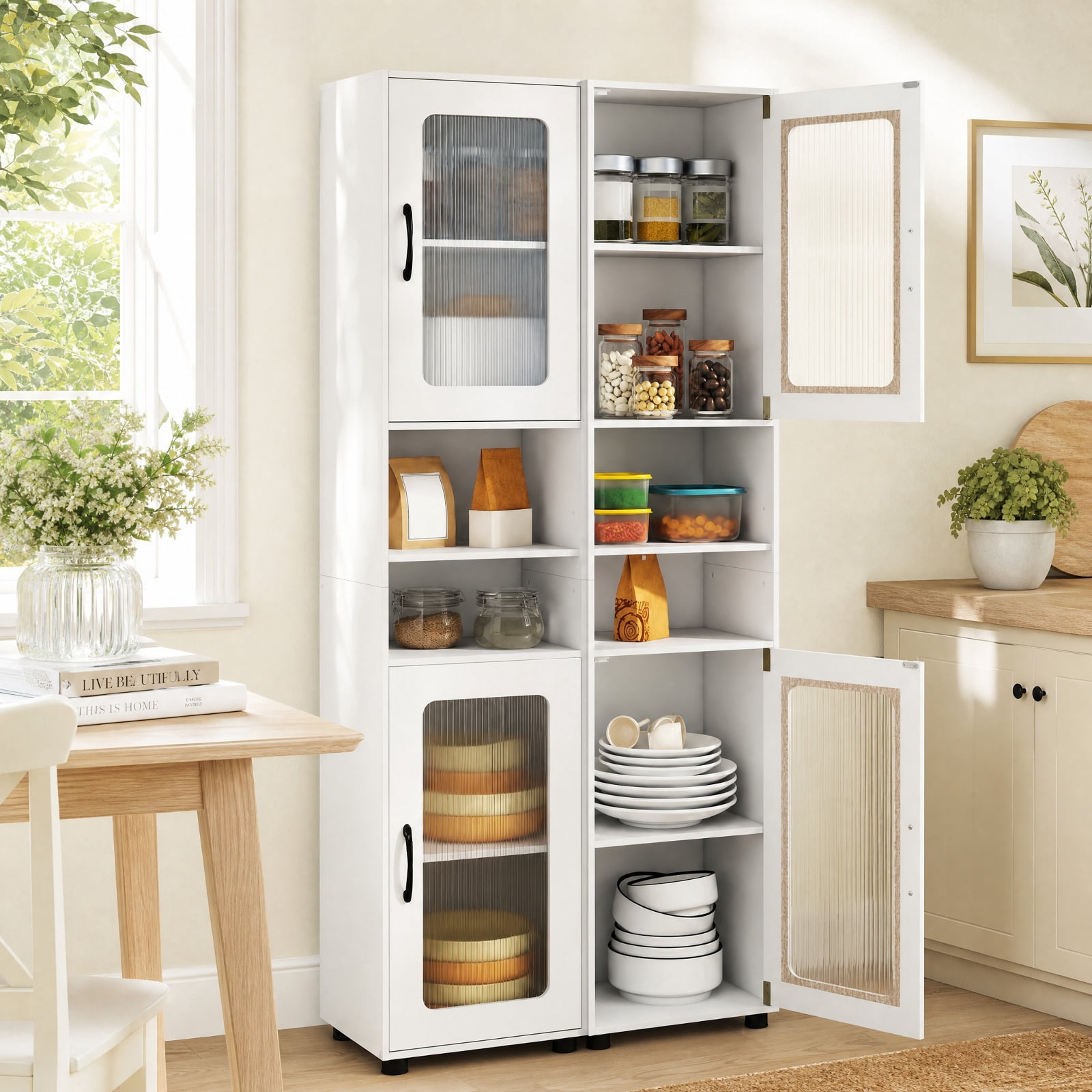 Vebreda Freestanding Bathroom Storage Cabinet, Tall Bathroom Storage Cabinet 67 Inches Freestanding Storage Organizer, Flexible Storage Options