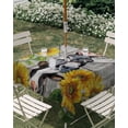 thumbnail image 3 of Square Outdoor Tablecloth with Umbrella Hole Farmhouse Outside Table Cloth Waterproof Patio Table Cover Vintage Sunflowers Animals Printed Wood Grain Zipper Tablecloths for Picnic Camping 60x60 Inch, 3 of 8