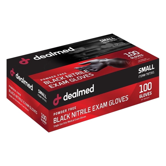 Dealmed Nitrile Exam Gloves, Black – 100 Count Disposable, Non-Irritating, Latex Free, Multi-Purpose for First Aid and Medical Facilities (Small, Pack of 1)