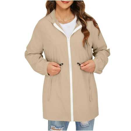 YYDGH Womens Rain Jackets Waterproof Windbreaker Jackets Active Lightweight Portable Hooded Rain Coat with Pockets Khaki XXL YYDGH Womens Rain Jackets Waterproof Windbreaker Jackets Active Lightweight Portable Hooded Rain Coat with Pockets Khaki XXL